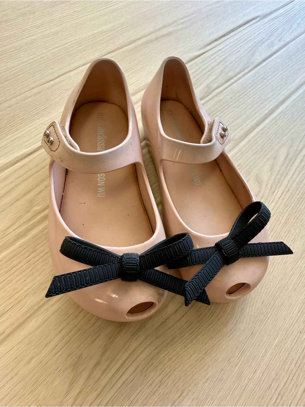 Mini Melissa Ultragirl Classy Jelly Mary Jane Flats Pink Black Bow Shoes |size 9